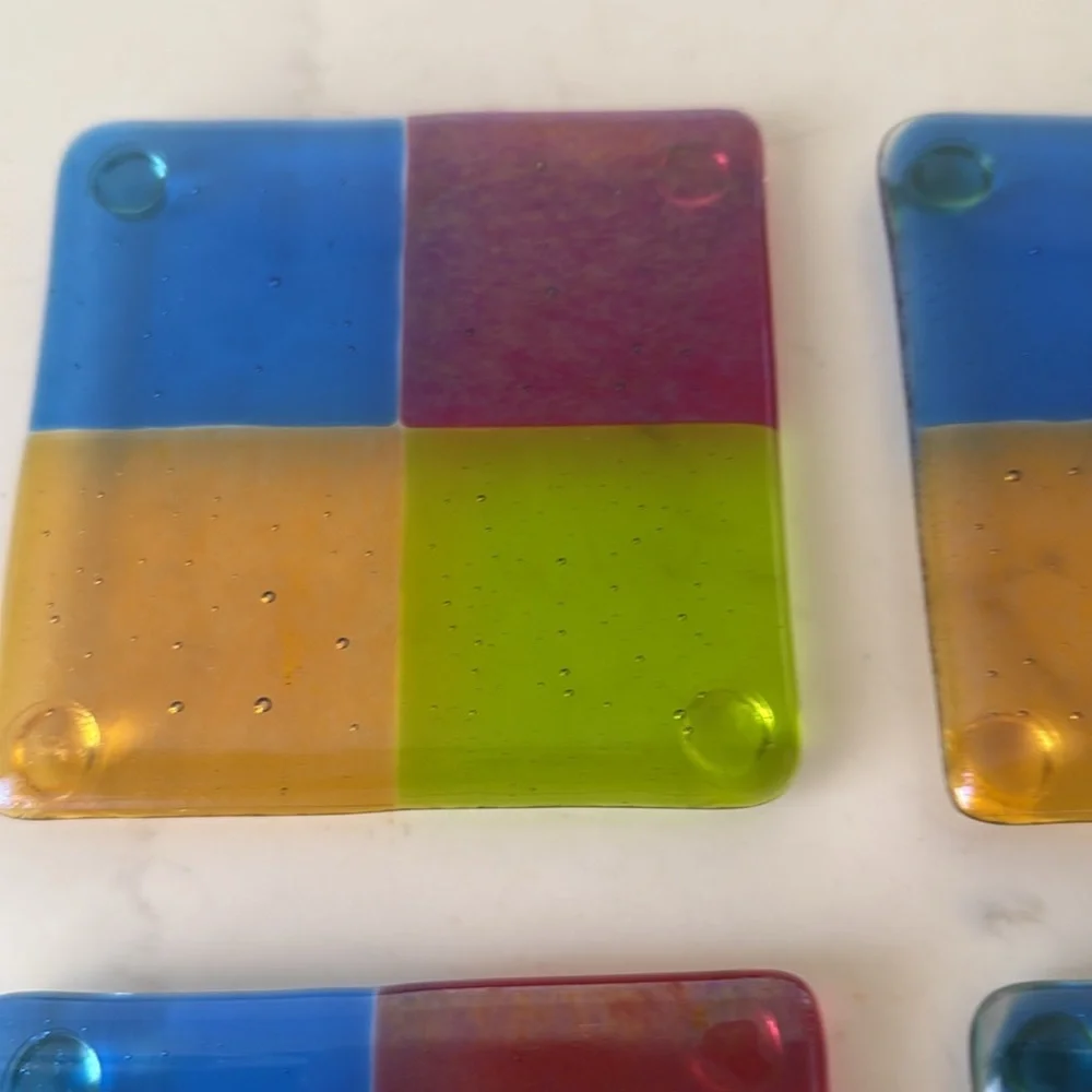 Color Block  Glass Coasters Set of 4